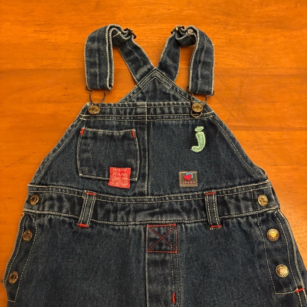 Vintage Kids French Toast 90s Jeans Denim Patchwork Overalls Size 18M - Picture 3 of 8